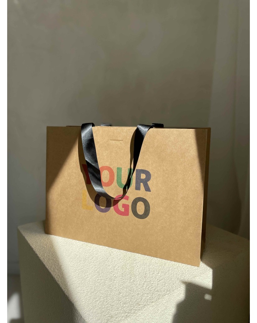 Kraft Luxury Paper Bag – black handles – M (35 x 12 x 25 cm)