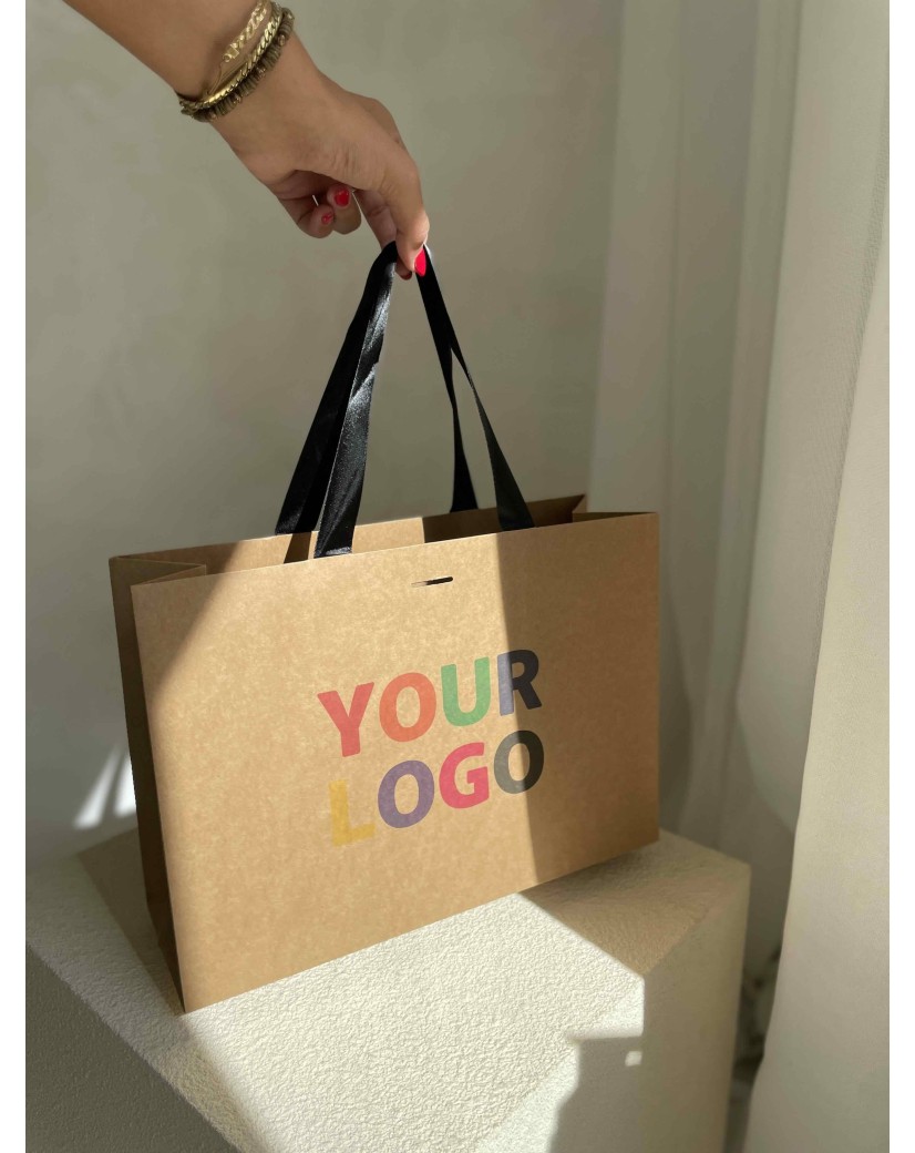Luxus-Papiertüte Kraft – schwarze Henkel – M (35 x 12 x 25 cm)