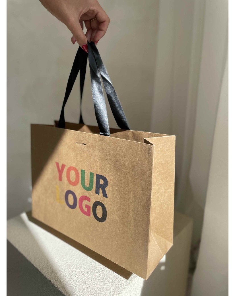 Bolsa de papel de lujo kraft – asas negras – M (35 x 12 x 25 cm)