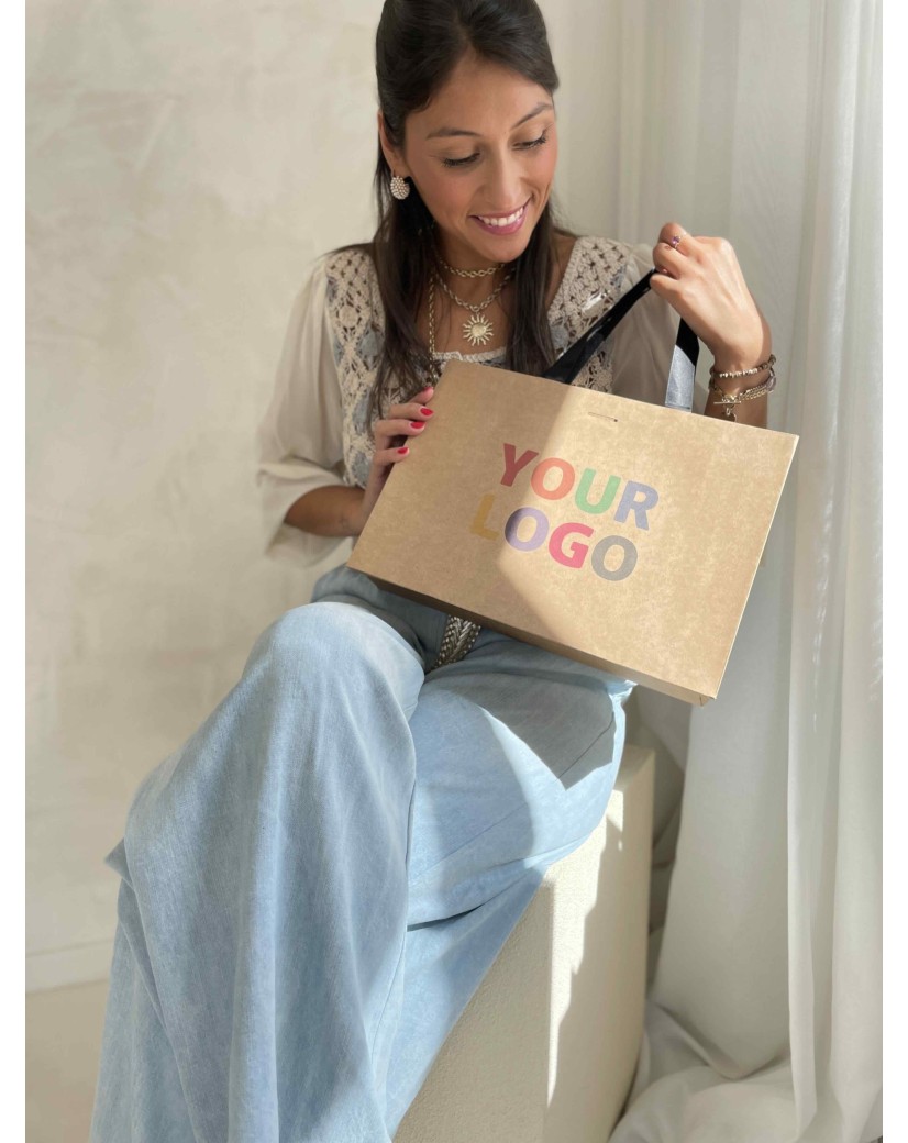 Bolsa de papel de lujo kraft – asas negras – M (35 x 12 x 25 cm)