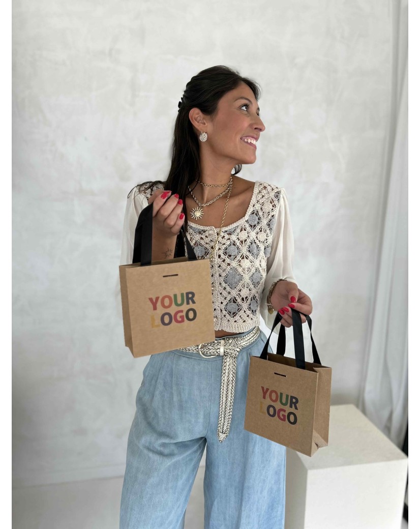 Bolsa de papel de lujo kraft – asas negras – XS (16 x 8 x 16 cm)
