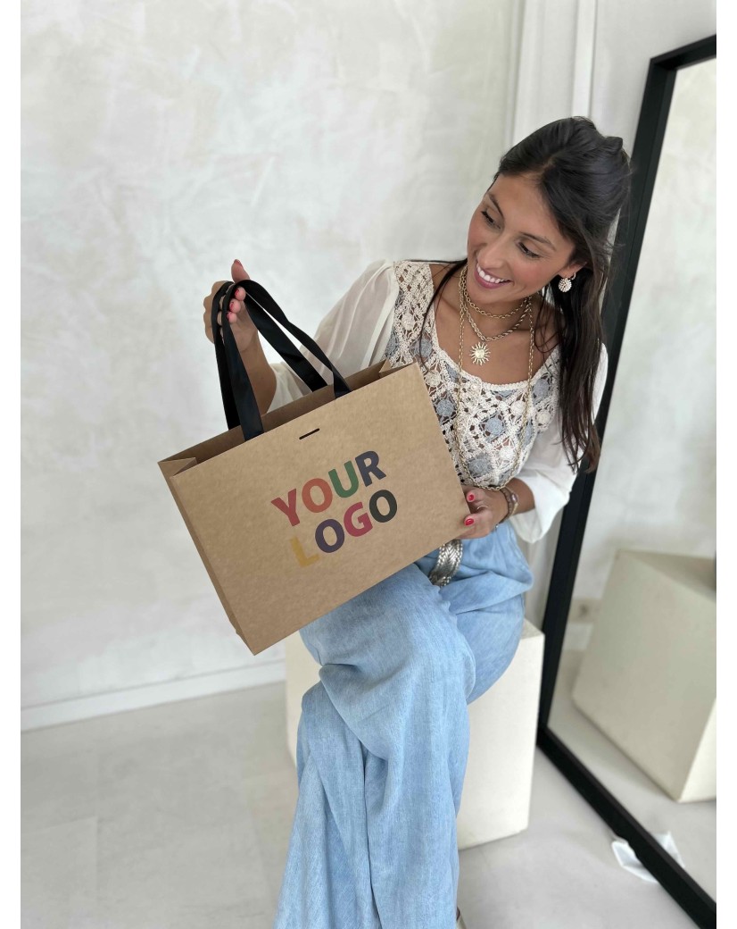 Bolsa de papel de lujo kraft – asas negras – M (35 x 12 x 25 cm)