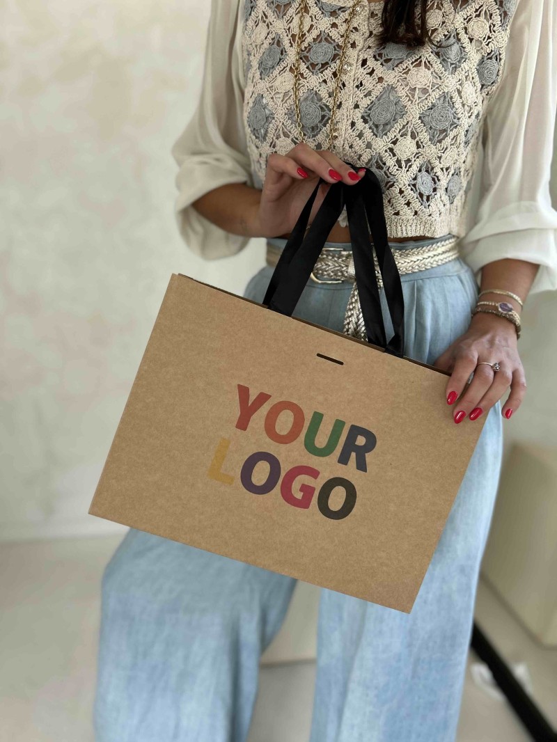 Bolsa de papel de lujo kraft – asas negras – M (35 x 12 x 25 cm)
