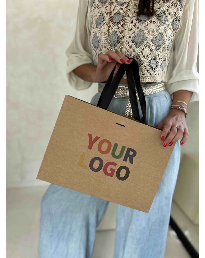 Kraft Luxury Paper Bag – black handles – M (35 x 12 x 25 cm)