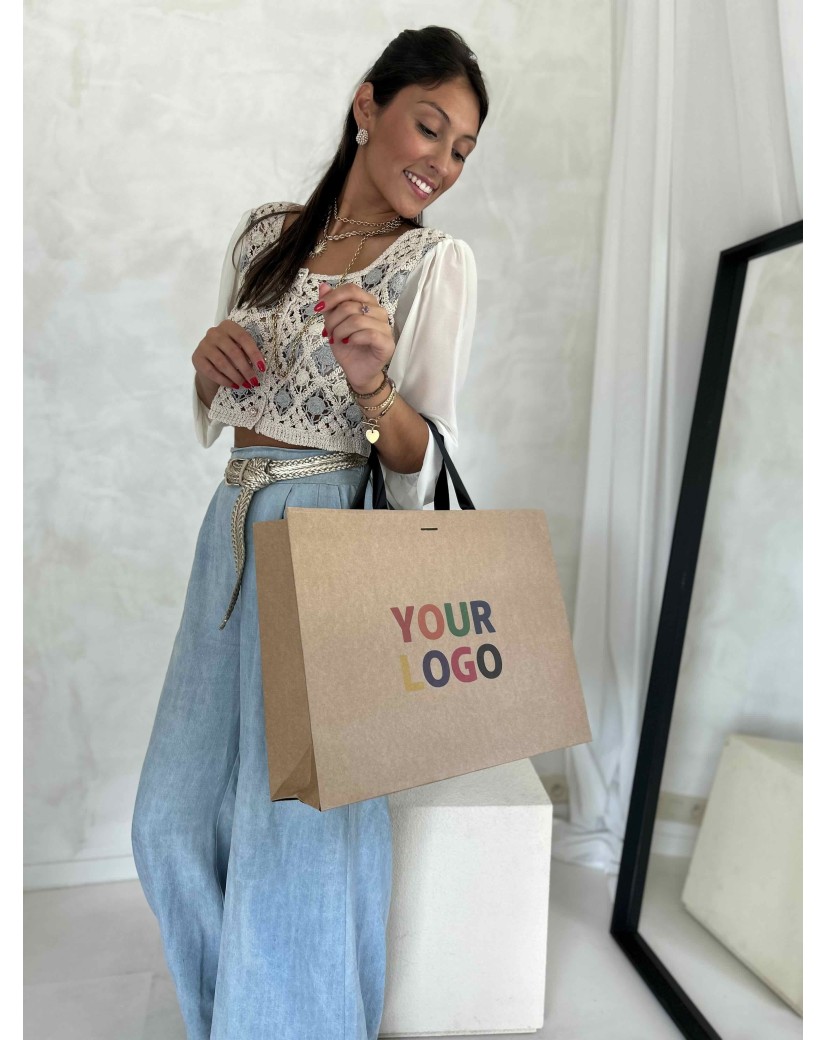 Bolsa de papel de lujo kraft – asas negras – L (45 x 14 x 35 cm)