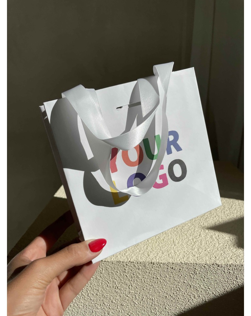 White Luxury Paper Bag – white handles – XS (16 x 8 x 16 cm)