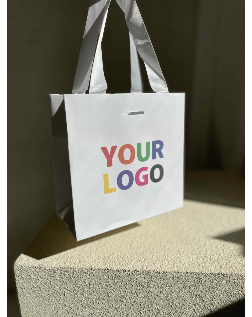 White Luxury Paper Bag – white handles – XS (16 x 8 x 16 cm)