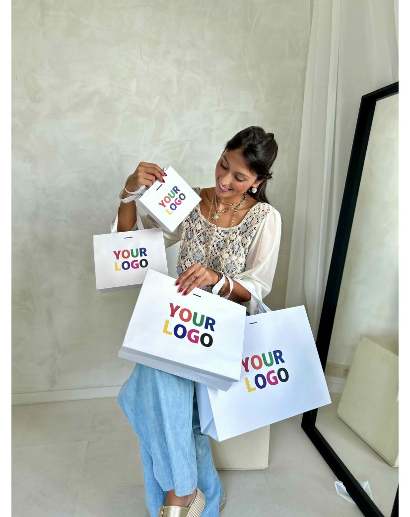 White Luxury Paper Bag – white handles – XS (16 x 8 x 16 cm)