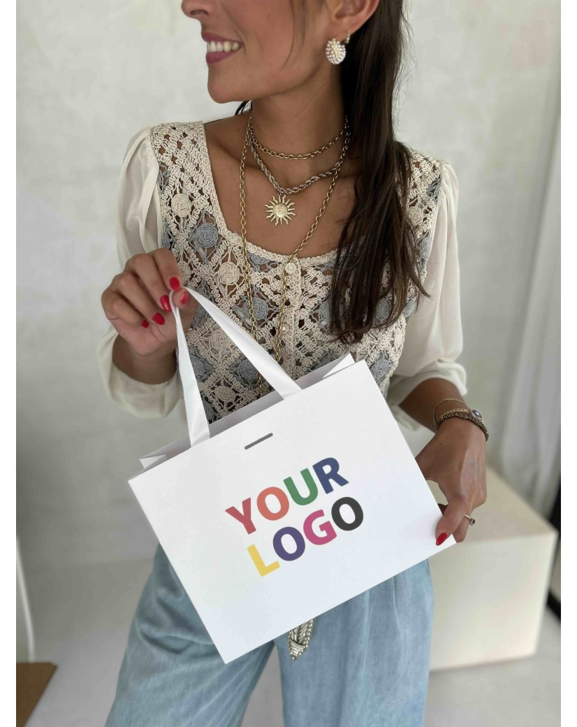 Bolsa de papel de lujo blanca – asas blancas – S (25 x 10 x 20 cm)