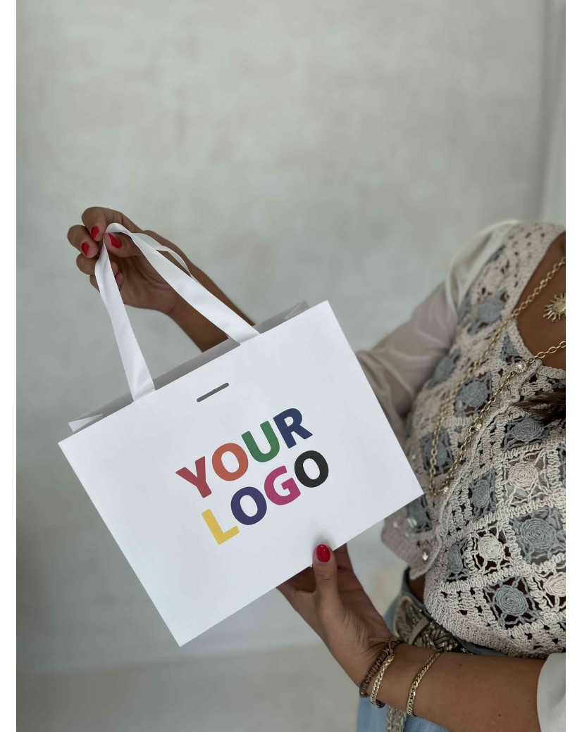 Bolsa de papel de lujo blanca – asas blancas – S (25 x 10 x 20 cm)
