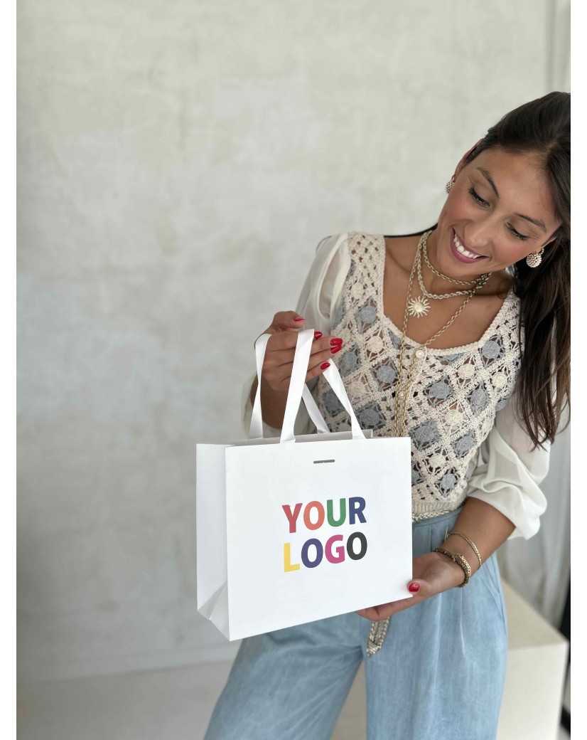 Bolsa de papel de lujo blanca – asas blancas – S (25 x 10 x 20 cm)