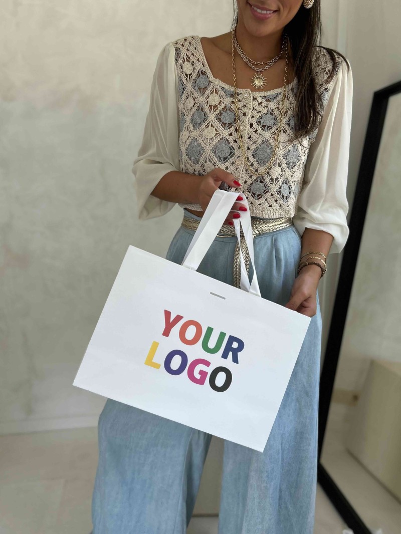 Bolsa de papel de lujo blanca – asas blancas – M (35 x 12 x 25 cm)