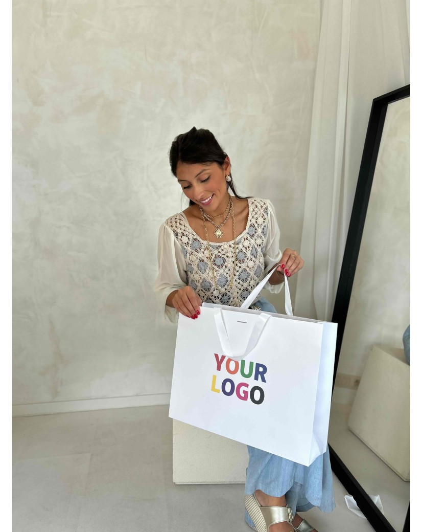 Bolsa de papel de lujo blanca – asas blancas – L (45 x 14 x 35 cm)