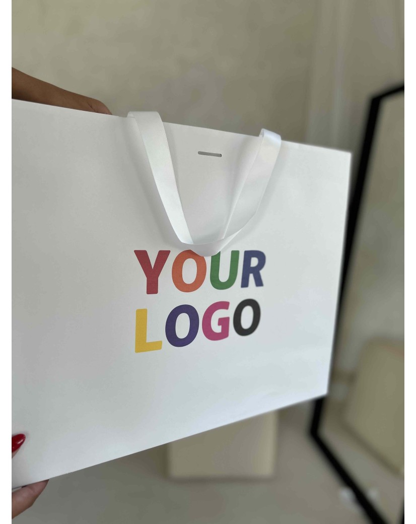 White Luxury Paper Bag – white handles – L (45 x 14 x 35 cm)