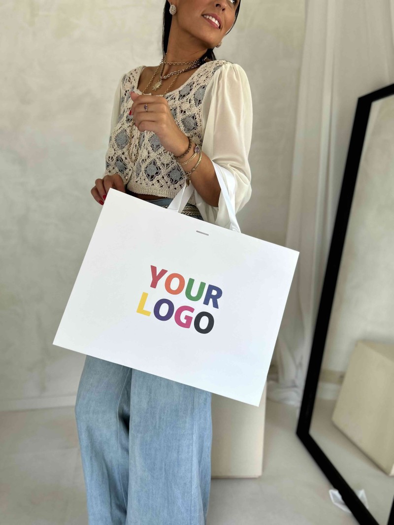 Bolsa de papel de lujo blanca – asas blancas – L (45 x 14 x 35 cm)