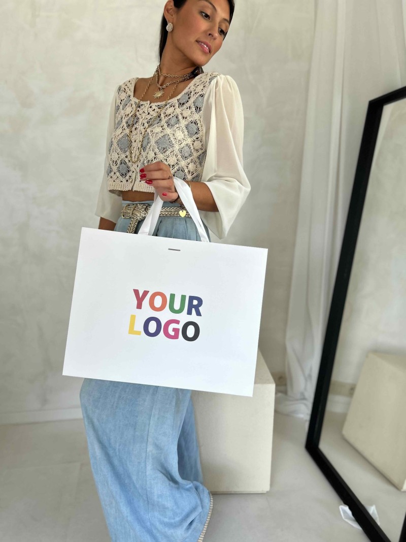 White Luxury Paper Bag – white handles – L (45 x 14 x 35 cm)