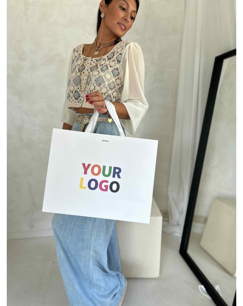 White Luxury Paper Bag – white handles – L (45 x 14 x 35 cm)