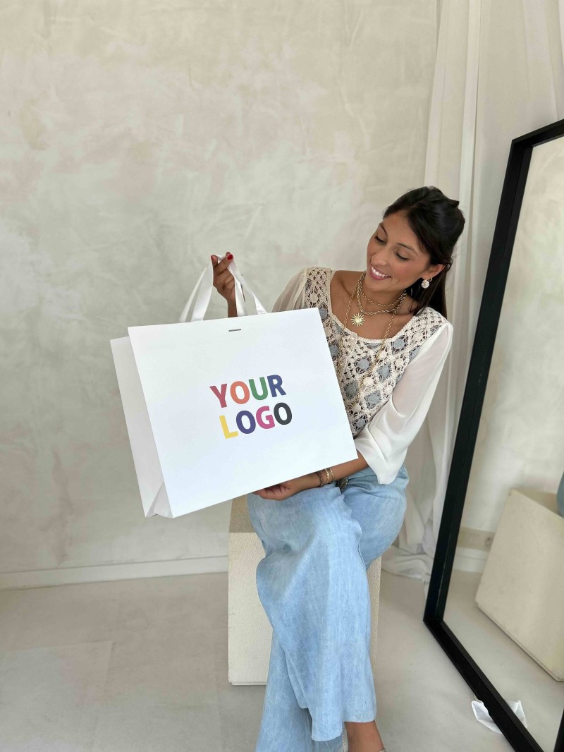 White Luxury Paper Bag – white handles – L (45 x 14 x 35 cm)