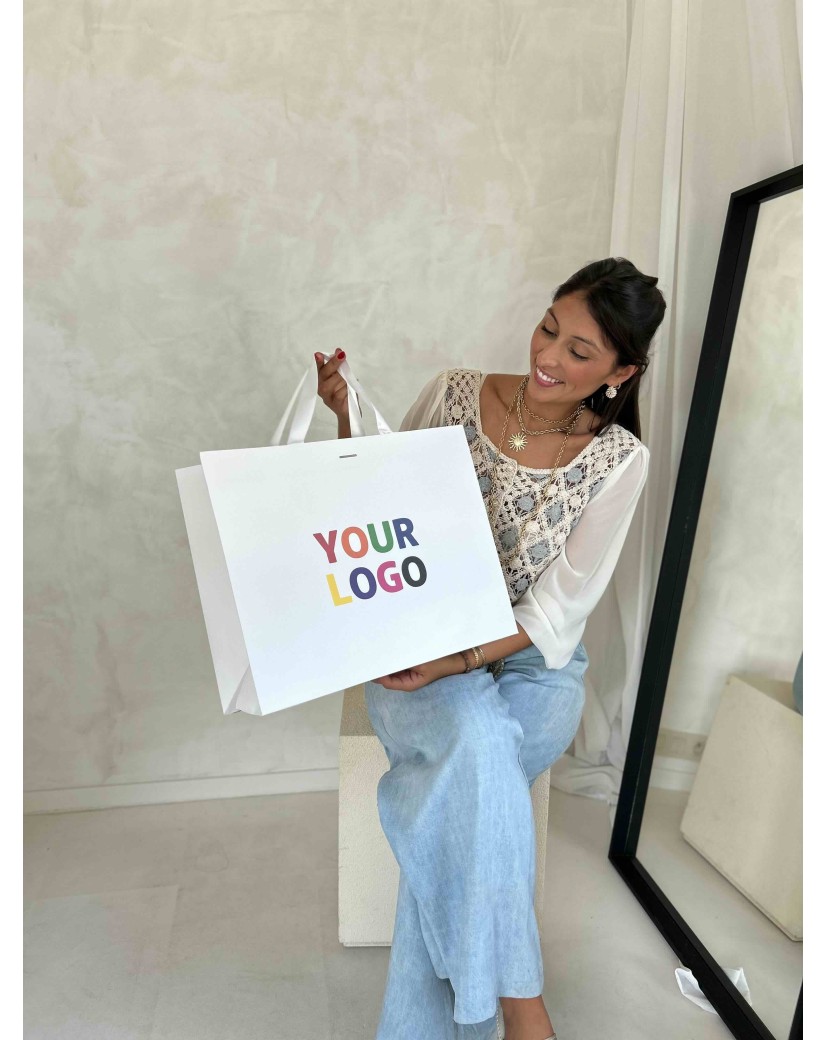 White Luxury Paper Bag – white handles – L (45 x 14 x 35 cm)