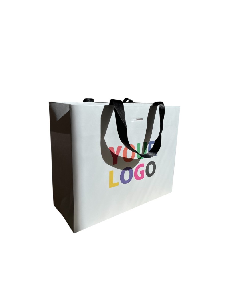 Luxe witte papieren tas - Handvat Zwart Lint - S (25x10x20CM)