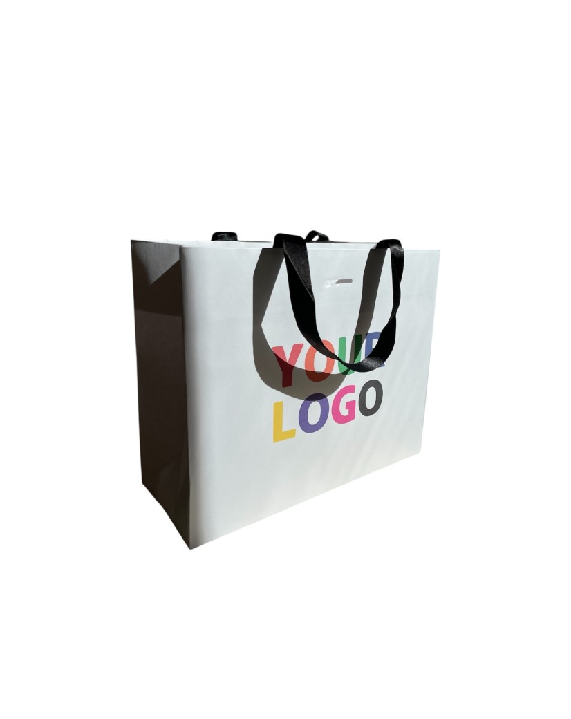 Luxe witte papieren tas - Handvat Zwart Lint - S (25x10x20CM)