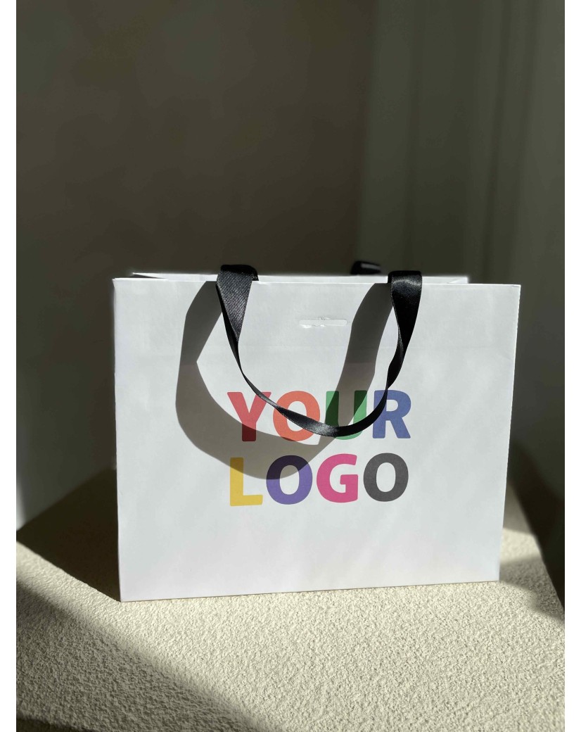 Luxe witte papieren tas - Handvat Zwart Lint - S (25x10x20CM)
