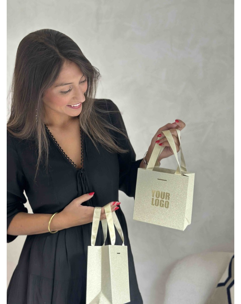 Sac papier Luxe Gold pailleté - XS (16x8x16cm)