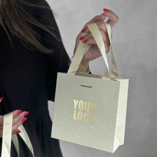 LUXURY PAPER BAG GOLD GLITTER – XS (16x8x16 cm)