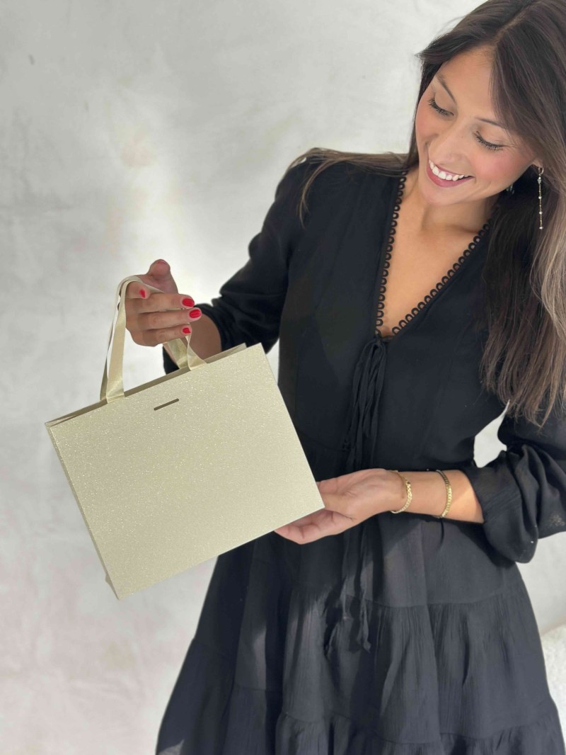 Sac papier Luxe Gold pailleté - S (25x10x20cm)