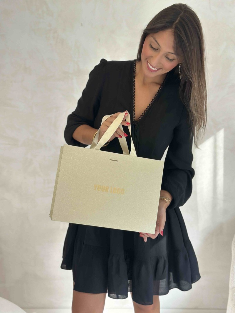 Sac papier Luxe Gold pailleté - M (35x12x25cm)