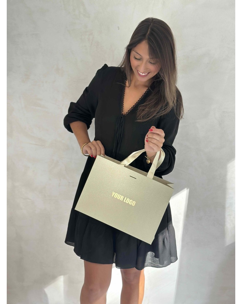 Sac papier Luxe Gold pailleté - M (35x12x25cm)