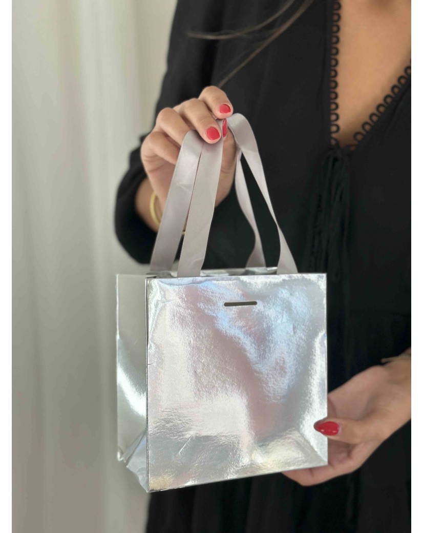Sac papier Luxe Silver miroir - XS (16x8x16cm)