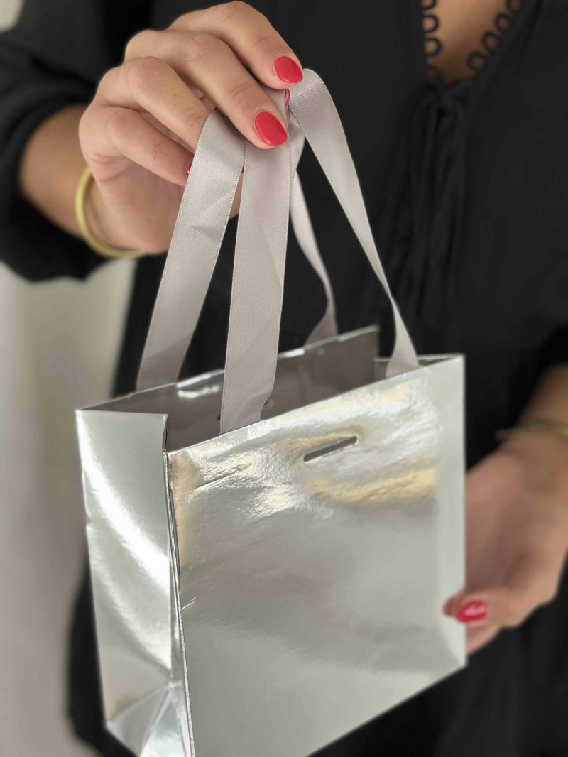Sac papier Luxe Silver miroir - XS (16x8x16cm)