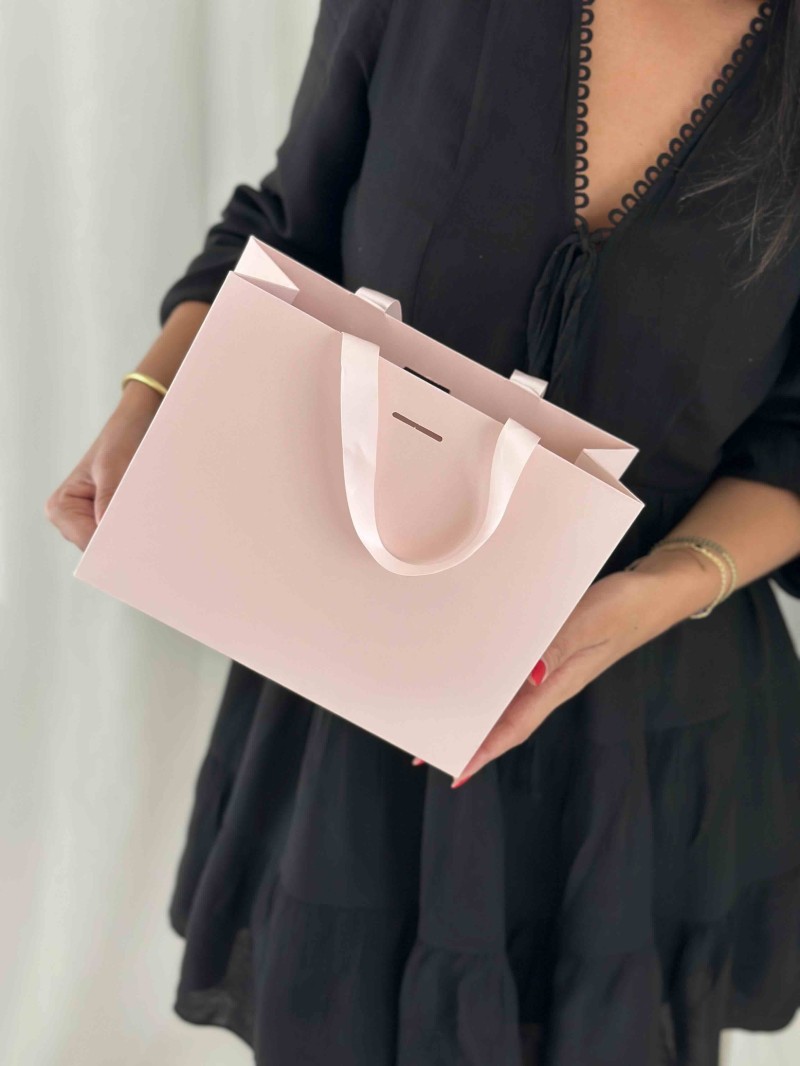 Sac papier Luxe Rose - poignées roses - S (25x10x20cm)