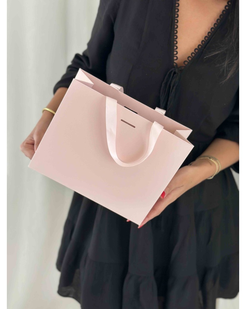 Sac papier Luxe Rose - poignées roses - S (25x10x20cm)