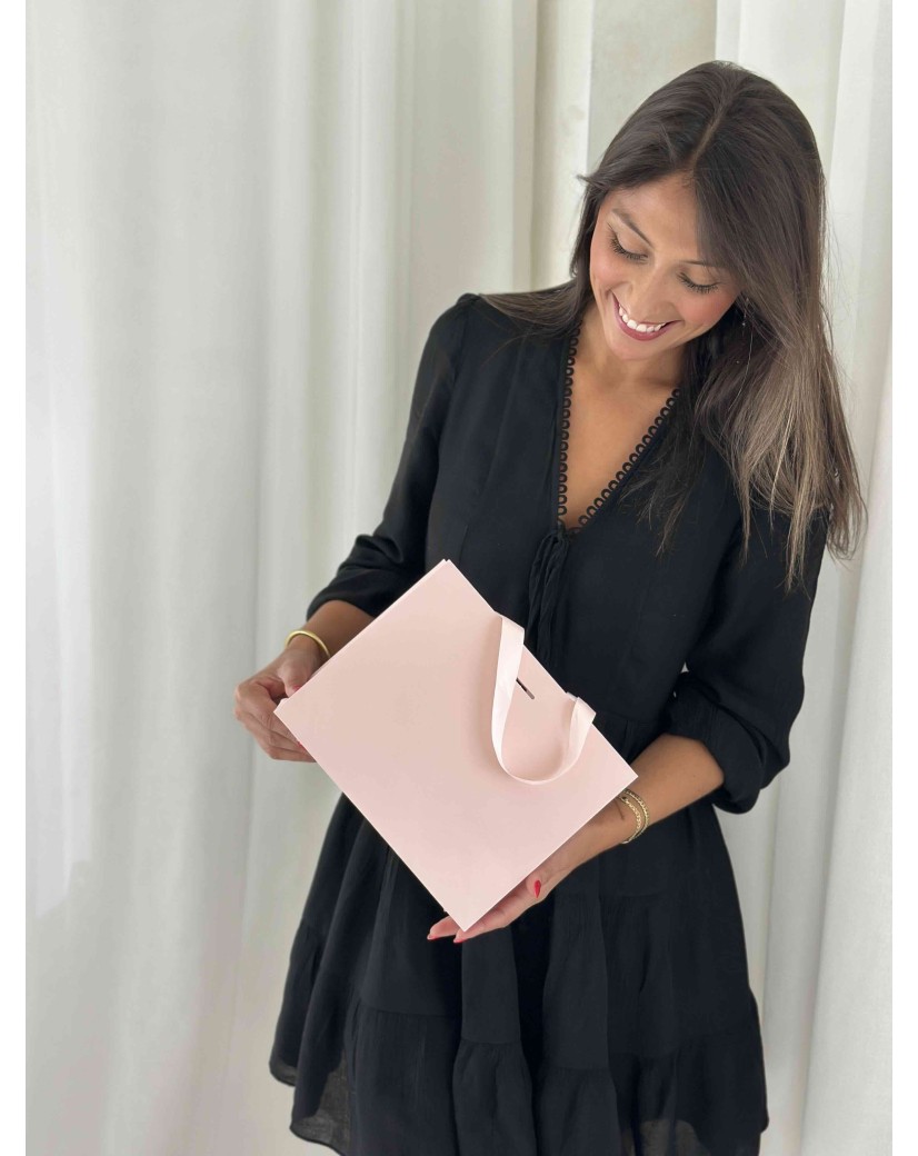 Sac papier Luxe Rose - poignées roses - S (25x10x20cm)