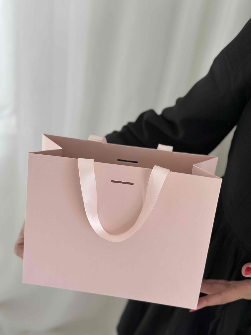 Sac papier Luxe Rose - poignées roses - S (25x10x20cm)