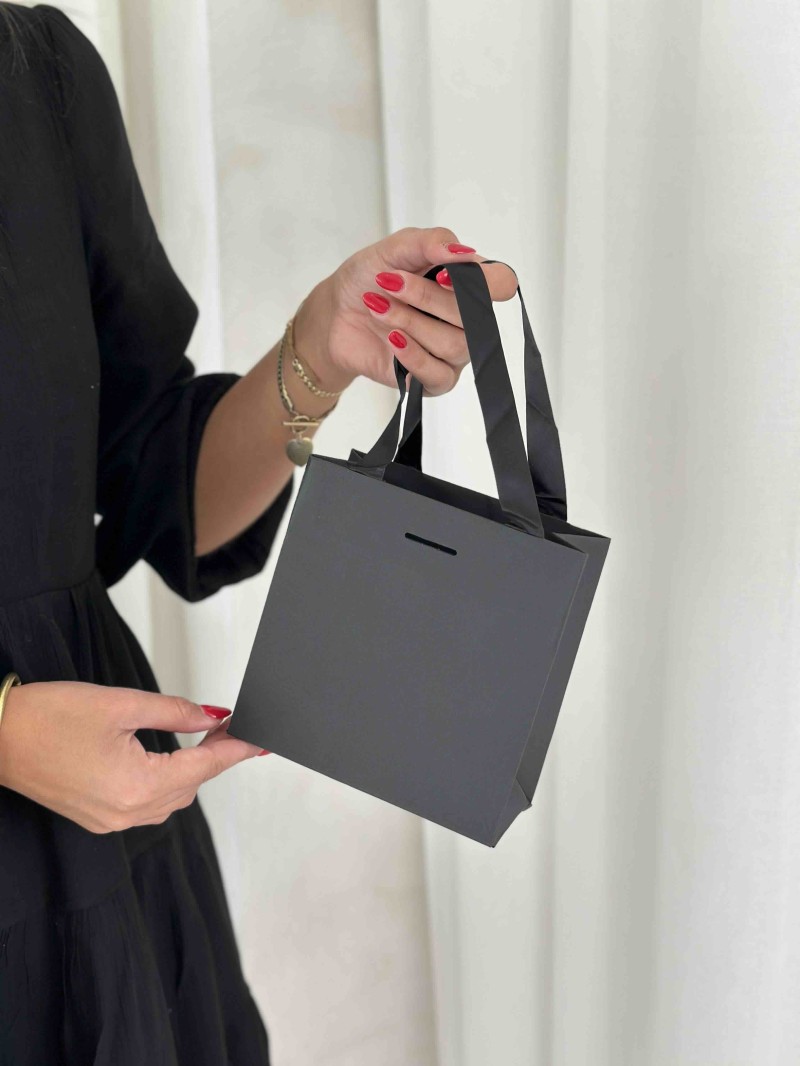 Black Luxury Paper Bag – black handles – XS (16 x 8 x 16 cm)