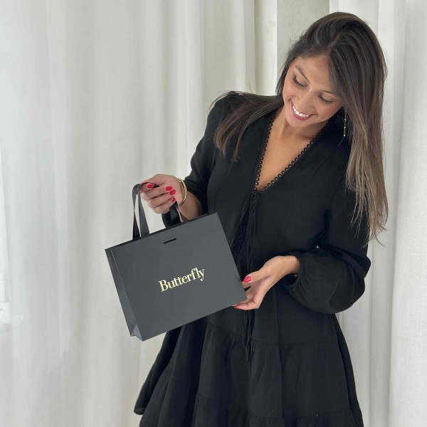 Black Luxury Paper Bag – black handles – S (25 x 10 x 20 cm)