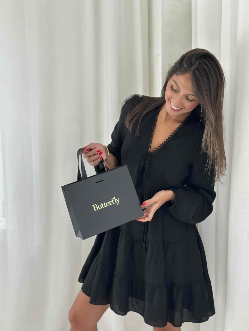 Black Luxury Paper Bag – black handles – S (25 x 10 x 20 cm)