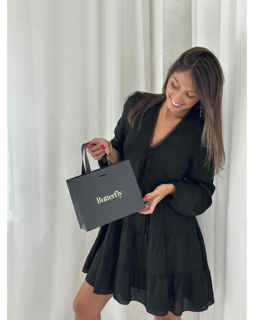 Black Luxury Paper Bag – black handles – S (25 x 10 x 20 cm)