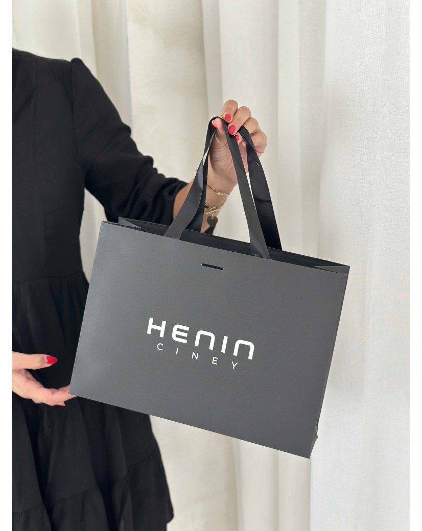 Bolsa de papel de lujo negra – asas negras – M (35 x 12 x 25 cm)