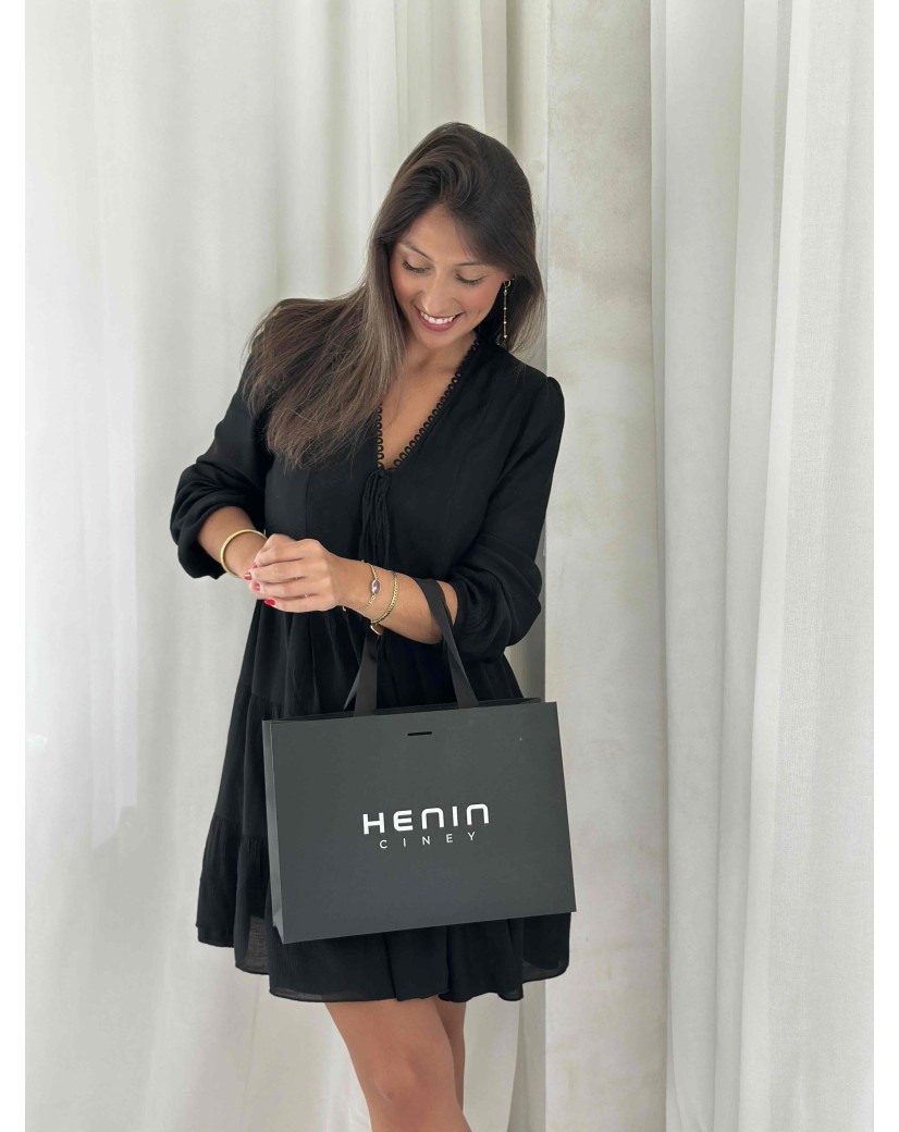 Bolsa de papel de lujo negra – asas negras – M (35 x 12 x 25 cm)