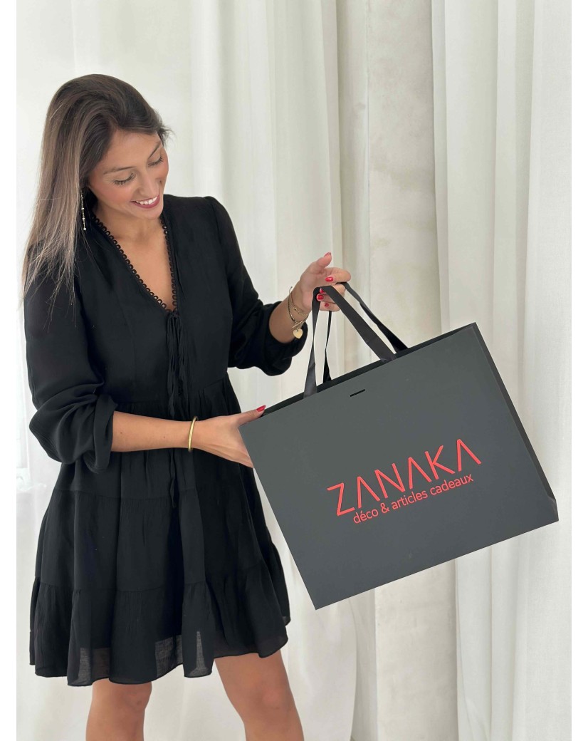 Bolsa de papel de lujo negra – asas negras – L (45 x 14 x 35 cm)