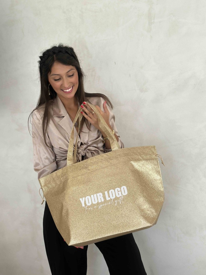 Sac Non Tissé Personnalisé Pailleté Doré – Cabas modèle Nice Disco L | Moonpack