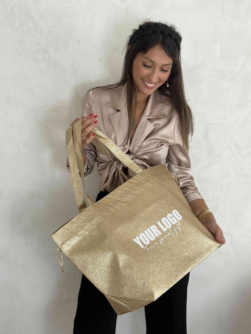 Sac Non Tissé Personnalisé Pailleté Doré – Cabas modèle Nice Disco L | Moonpack