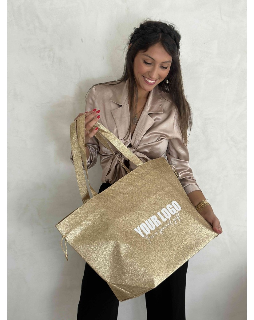 Sac Non Tissé Personnalisé Pailleté Doré – Cabas modèle Nice Disco L | Moonpack