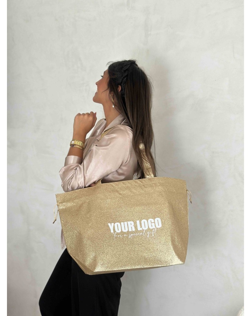 Sac Non Tissé Personnalisé Pailleté Doré – Cabas modèle Nice Disco L | Moonpack