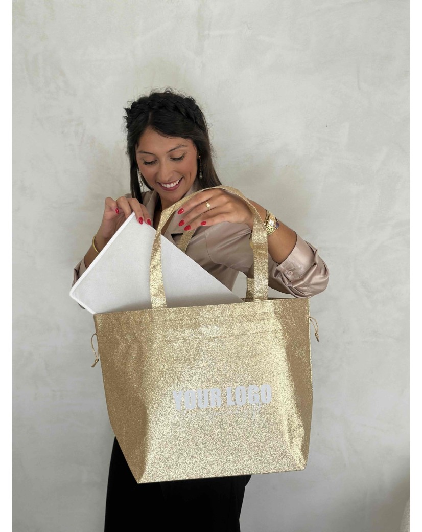 Sac Non Tissé Personnalisé Pailleté Doré – Cabas modèle Nice Disco L | Moonpack