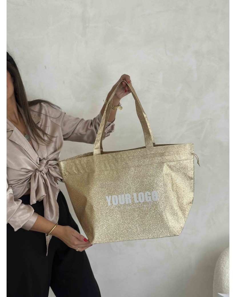 Sac Non Tissé Personnalisé Pailleté Doré – Cabas modèle Nice Disco L | Moonpack